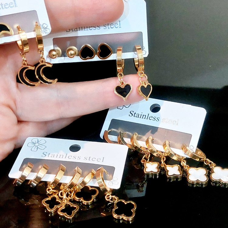 گوشواره ونکلیف سه جفتی استیل رنگ ثابت