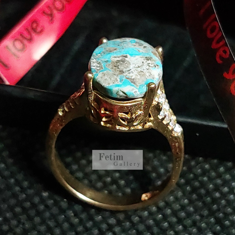 انگشتر فیروزه اصل نیشابور رکاب طلاروس کد01