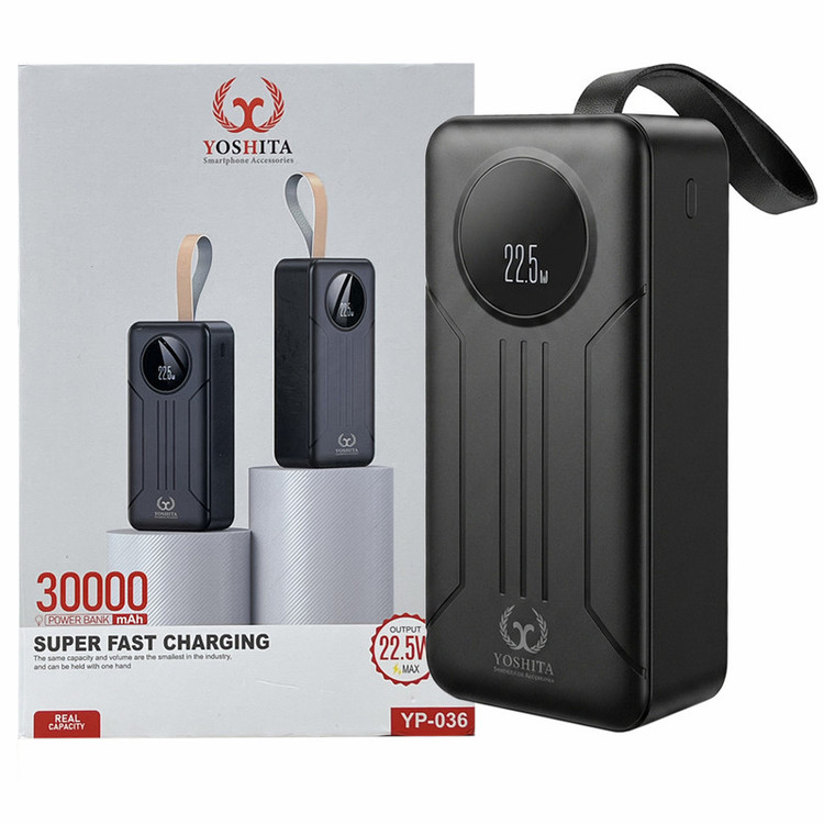پاوربانک 22.5 وات یوشیتا مدل YP-036 ظرفیت 30000 میلیآمپرساعت به همراه کابل USB-C به USB-C