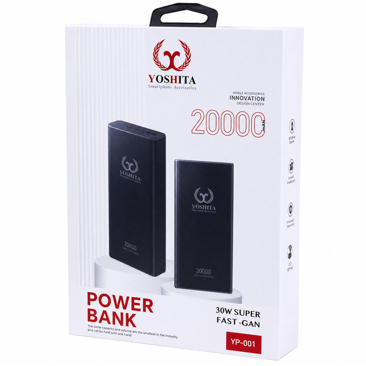 پاوربانک 30 وات یوشیتا مدل YP-001 ظرفیت 20000 میلیآمپرساعت به همراه یک عدد کابل USB-A به USB-C