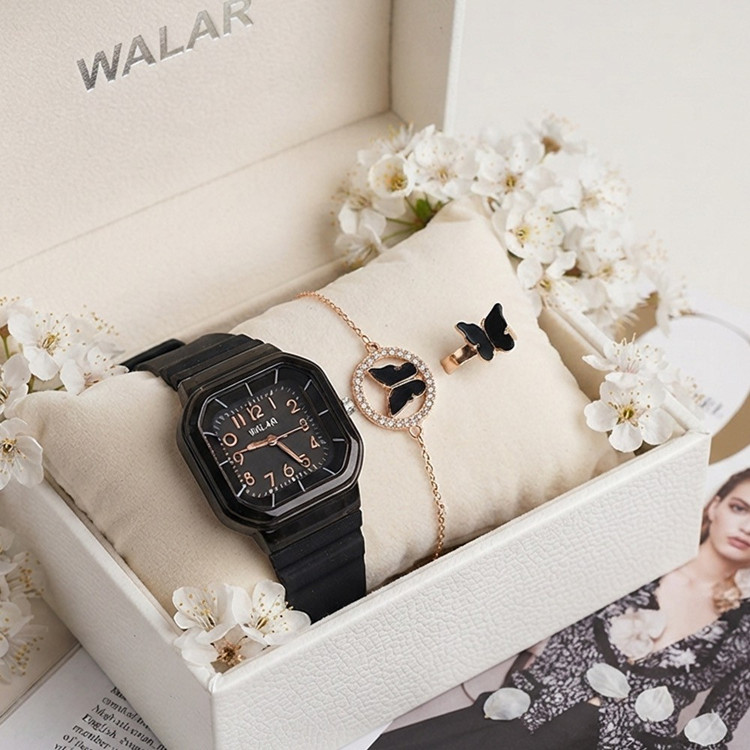ست ساعت و دستبند و انگشتر ساعت با قاب شفاف نشکن