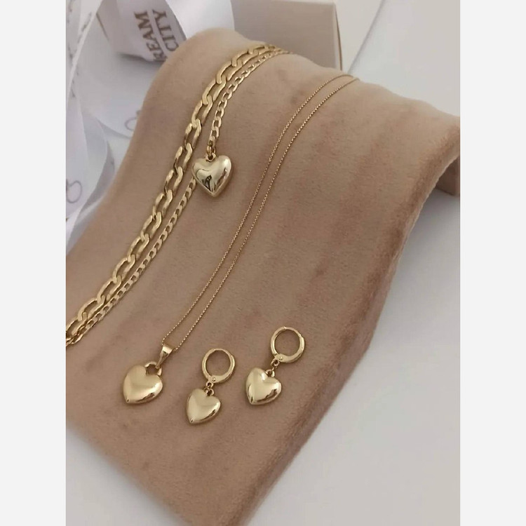 نیم ست و دستبند دو لاینه قلب سه بعدی فول استیل بسیار شیک