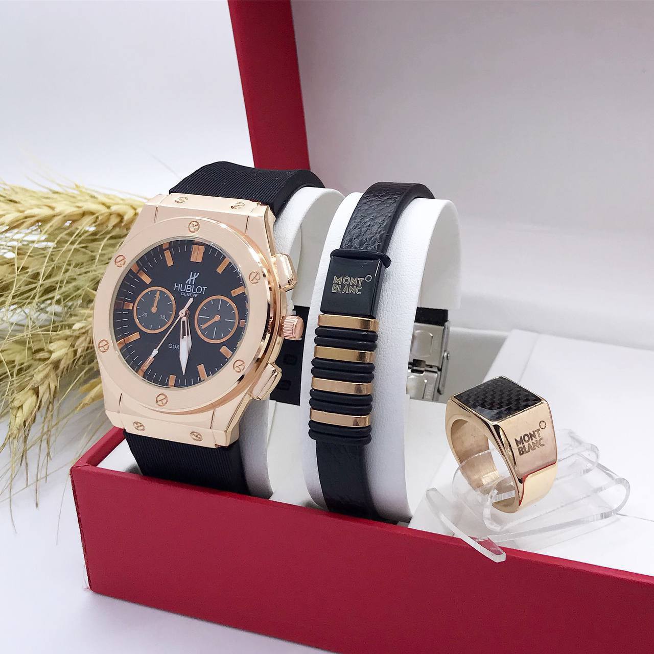 ست ساعت مردانه با دستبند و انگشتر ساعت مارک HUBLOT