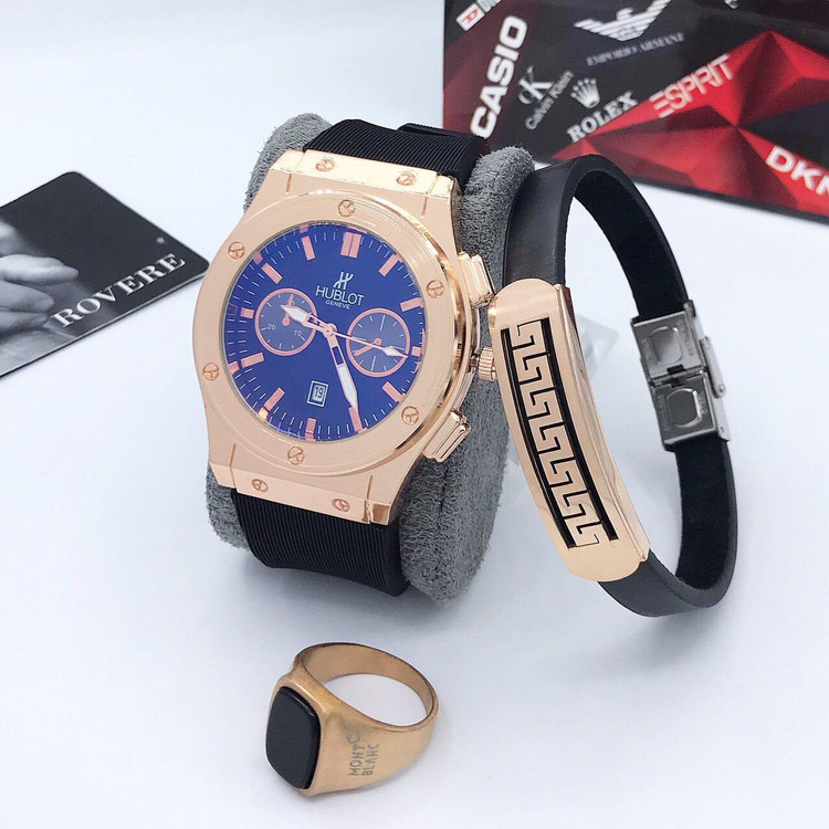 ست ساعت مردانه با دستبند و انگشتر ساعت مارک HUBLOT