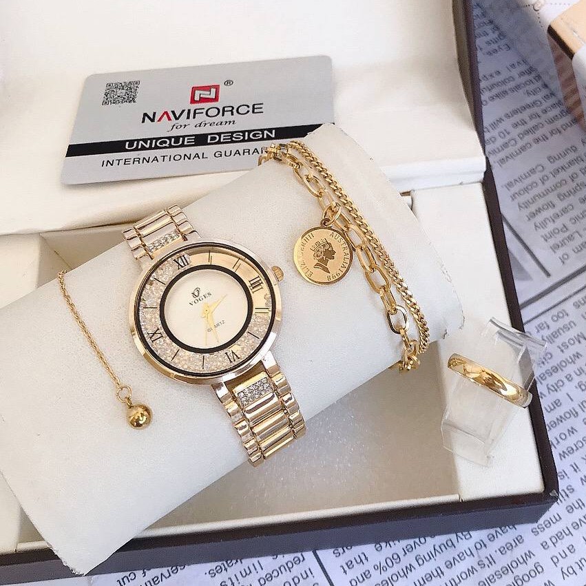 ساعت و دستبند و حلقه دخترانه و زنانه ساعت نگین شناور مارک VOGES کد39975