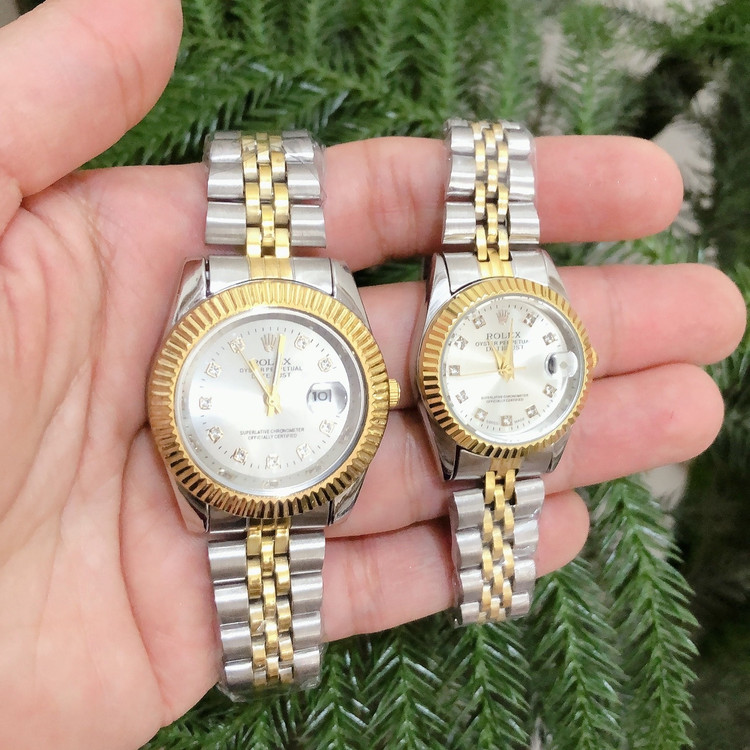 ساعت تک مردانه و زنانه استیل رولکس ROLEX درجه یک صفحه سفید مشکی و رزگلد ارسال رایگان