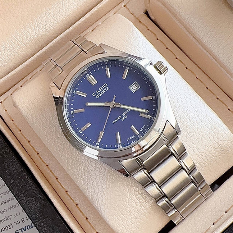 ست ساعت مچی زنانه و مردانه قیمت ست کاسیو استیل تاریخدار موتور ژاپن مارک معروف CASIO نمونه درجه یک ارسال رایگان