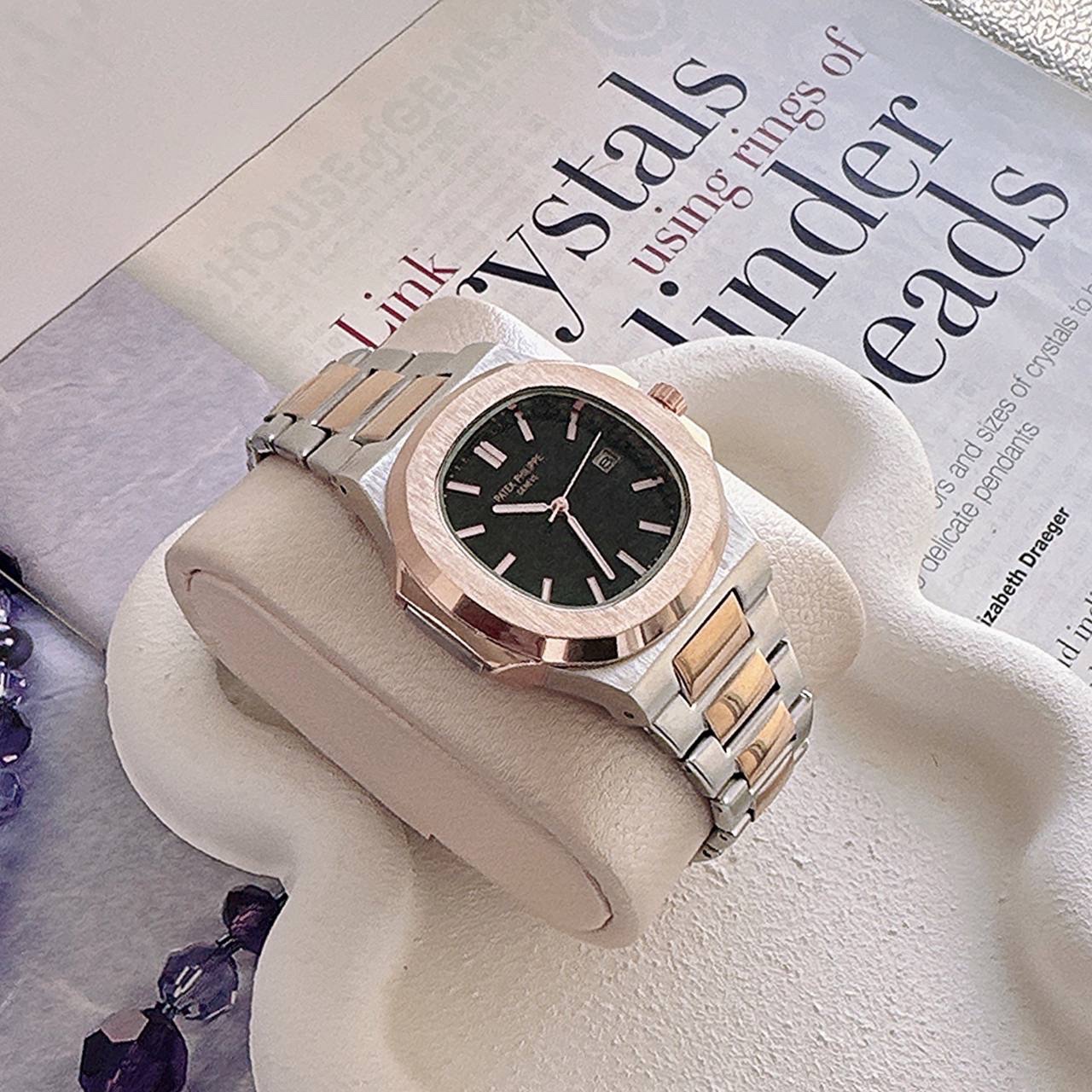 ساعت مردانه هایکپی مارک فیلیپ PATEK PHILIPPE موتور ژاپن فول استیل رنگبندی مشکی و نقره ای رزگلد  ارسال رایگان