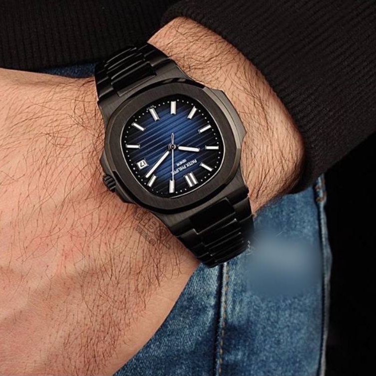 ساعت مچی مردانه هایکپی مارک فیلیپ PATEK PHILIPPE موتور ژاپن فول استیل رنگبندی مشکی و نقره ای رزگلد  ارسال رایگان