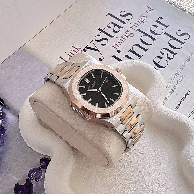 ساعت مچی مردانه هایکپی مارک فیلیپ PATEK PHILIPPE موتور ژاپن فول استیل رنگبندی مشکی و نقره ای رزگلد ارسال رایگان