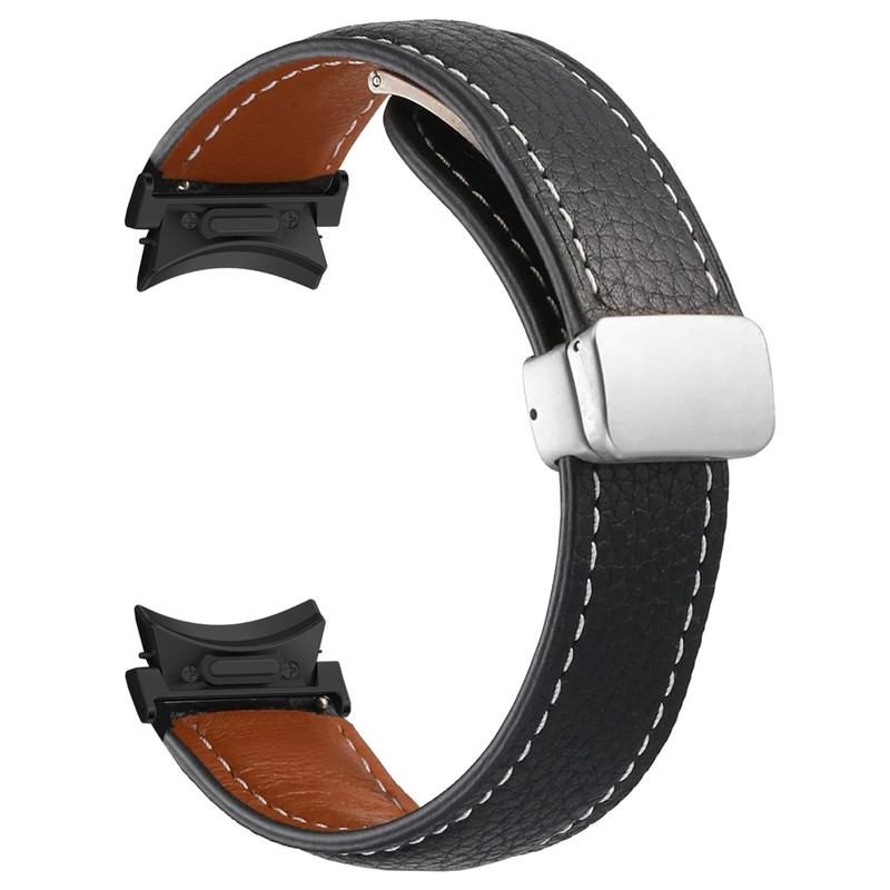 بند اسپریگ مدل Leather Mag-BK ORG مناسب برای ساعت هوشمند سامسونگ Galaxy Watch 5 40mm / watch 5 44mm