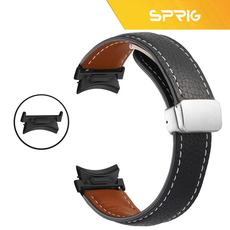 بند اسپریگ مدل Leather Mag-BK ORG مناسب برای ساعت هوشمند سامسونگ Galaxy Watch 5 40mm / watch 5 44mm