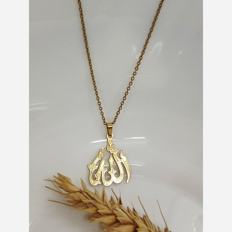 گردنبند استیل طلایی الله شاخه ای