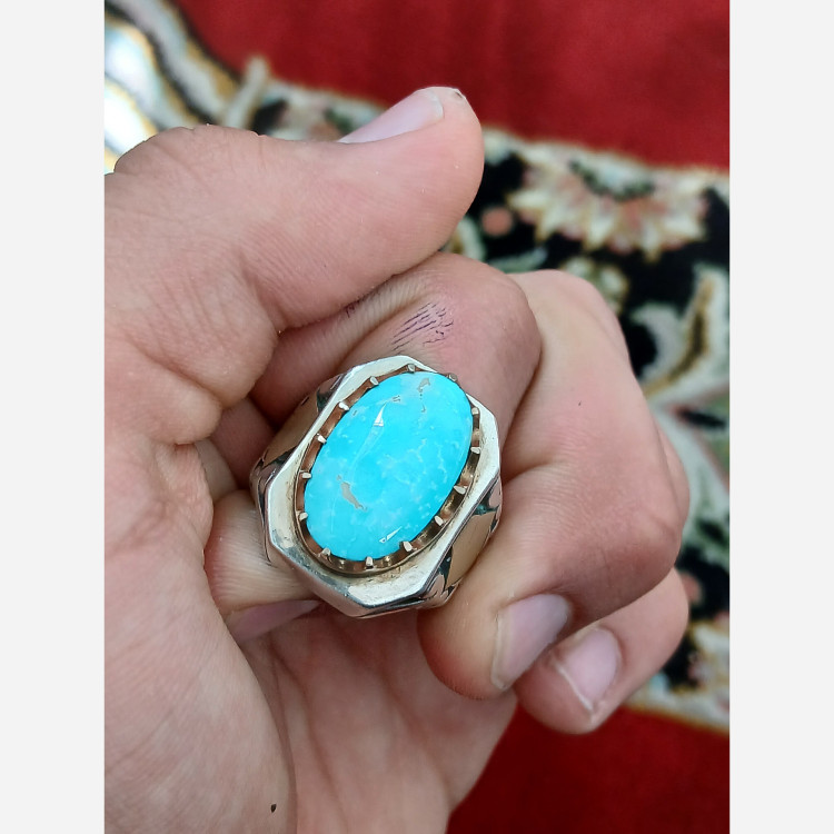انگشتر فیروزه نیشابور مردانه نقره با عیار 925 اصلی