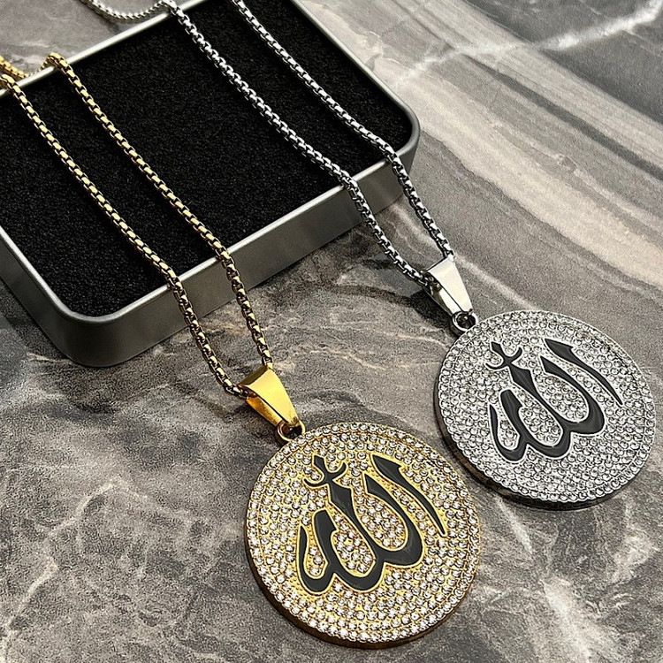 گردنبند الله فول نگین دایره استیل