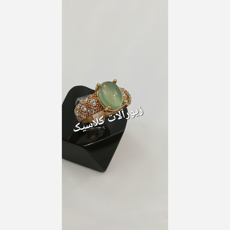 انگشتر عقیق سبز رکاب نگین دار