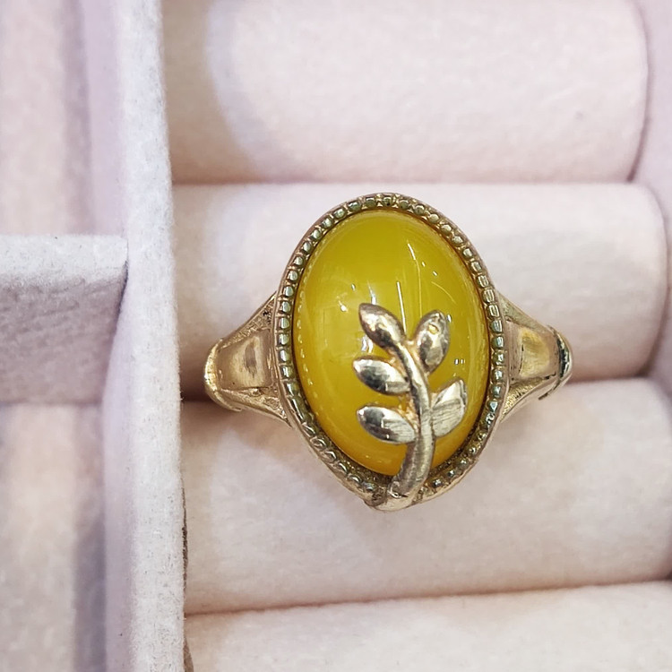 انگشتر زنانه طلا روس نگین شرف الشمس اصلی اصل اصل گندمی
