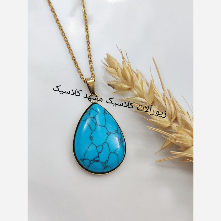 گردنبند استیل طلایی نگین طرح فیروزه اشکی