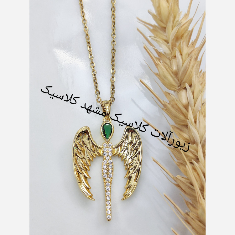 گردنبند بال فرشته نگین سبز