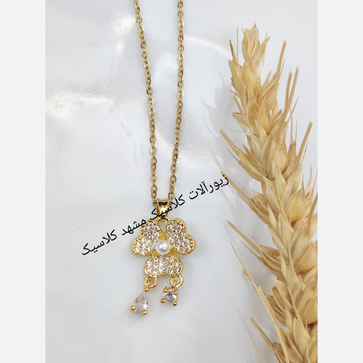 گردنبند استیل طلایی نگین دار آویز دار