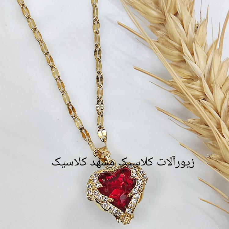 گردنبند استیل قلب قرمز طلایی خاص