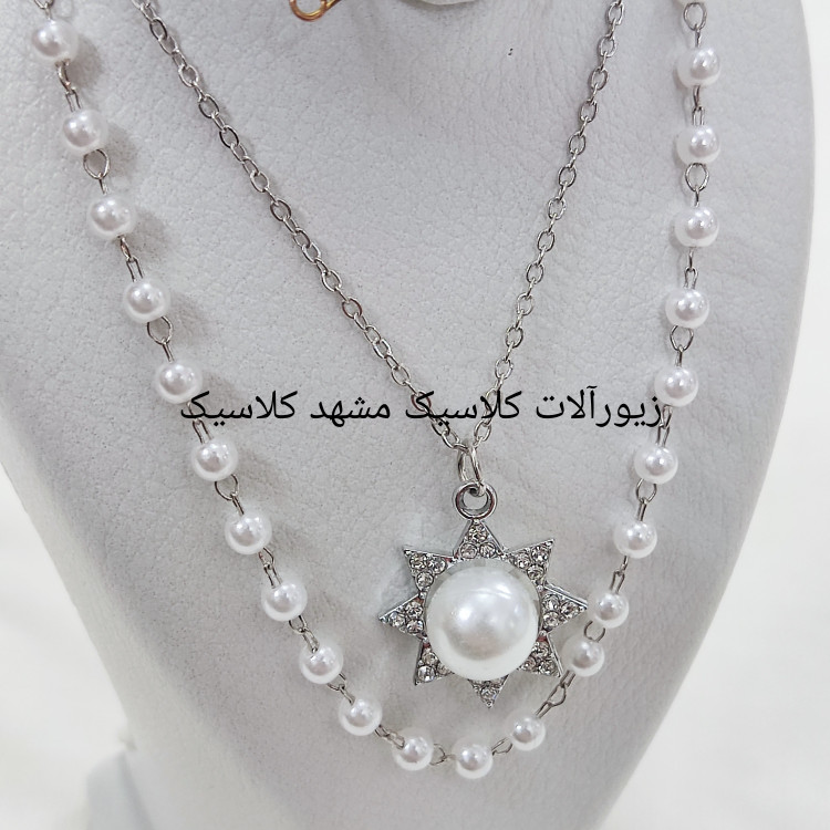 گردنبند مروارید دو لاین آویز