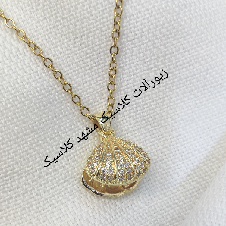 گردنبند صدف طلایی استیل مرواریدی