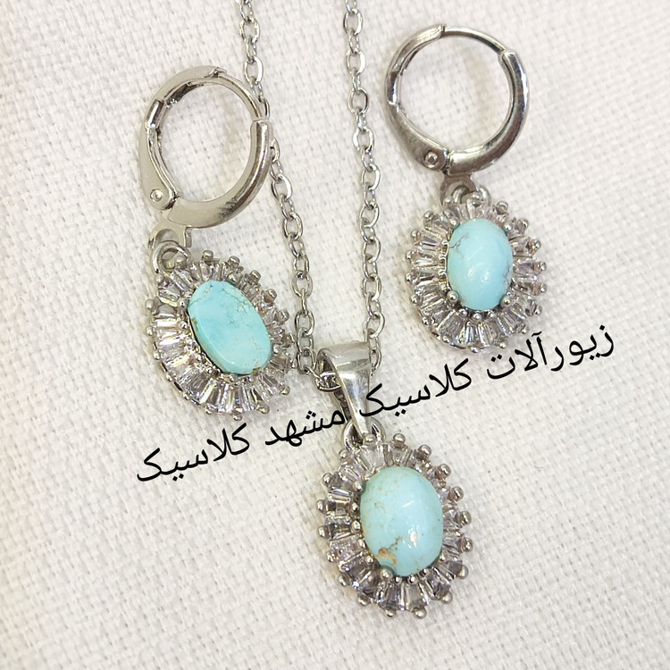 نیم ست نقره ای نقره روس نگین فیروزه نیشابور اصلی اصل اصل