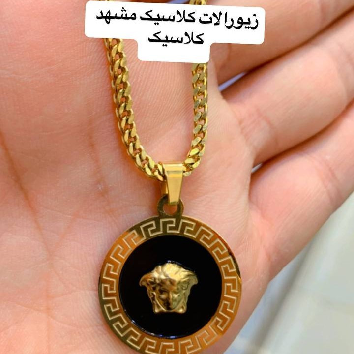 پلاک زنجیر ورساچه مشکی سه بعدی خاص استیل