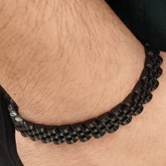 دستبند رولکس مشکی باریک اصلی حک شده رولکس روی کار