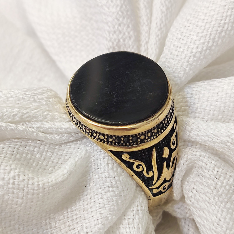 انگشتر مردانه طلا روس رکاب خدا نگین مشکی