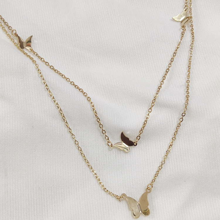 گردنبند طلایی استیل پروانه دو لاین