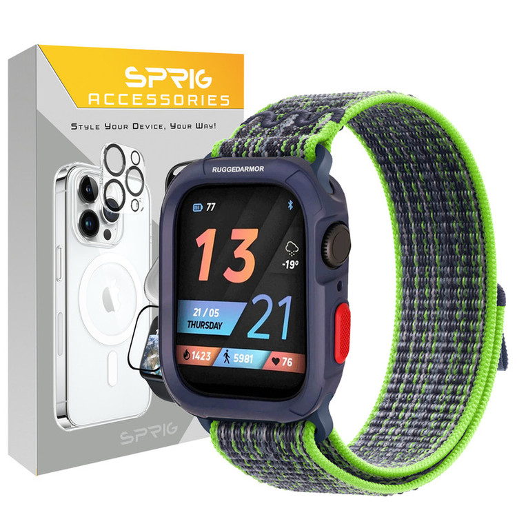 بند اسپریگ مدل Nylon NK Rugged مناسب برای اپل واچ سایز 45mm سری SE2021/7/8/9 به همراه کاور