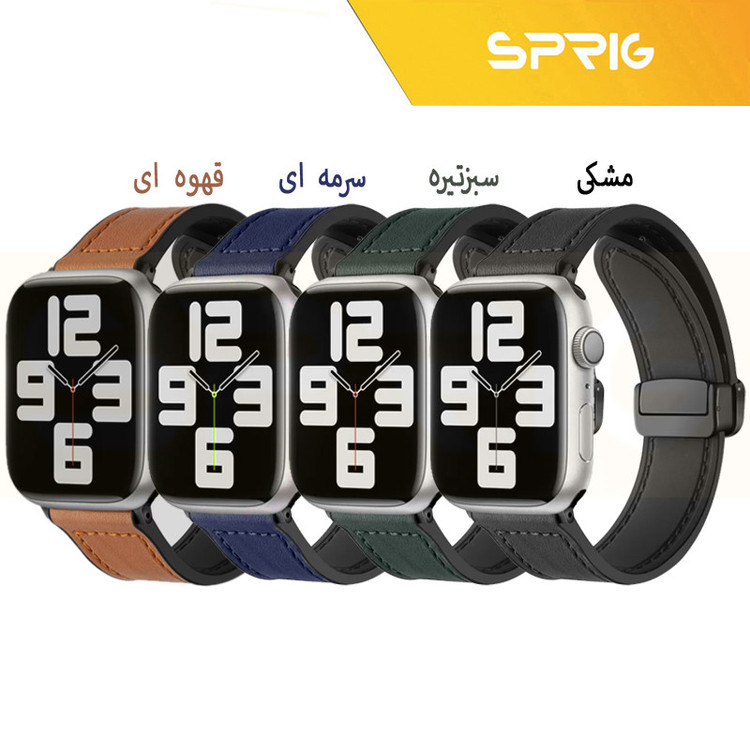 بند اسپریگ مدل Leather Magnetic Sic مناسب برای اپل واچ سری 4/5/6/Se سایز 44 میلی متری
