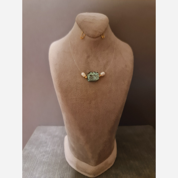 گردنبند مروارید و گوی طلا و سنگ فیروزه