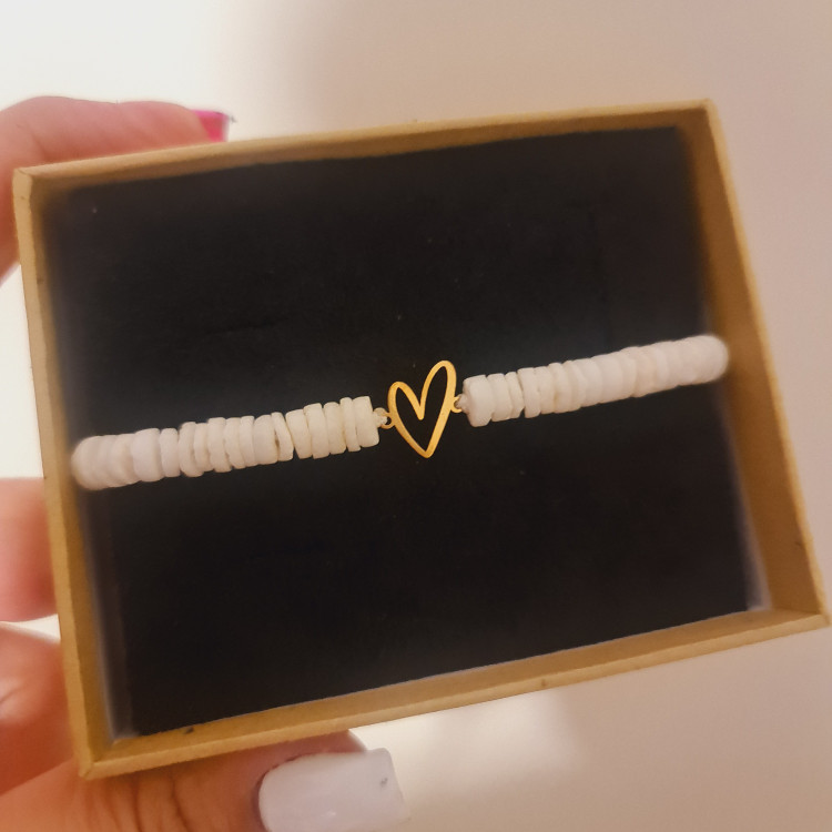 دستبند طلا 18 عیار پلاک قلب با سنگ سفید