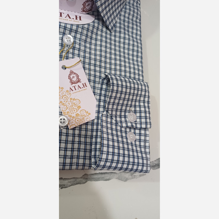 پیراهن مردانه چهارخونه مشکی آبی با زمینه سفید کد405