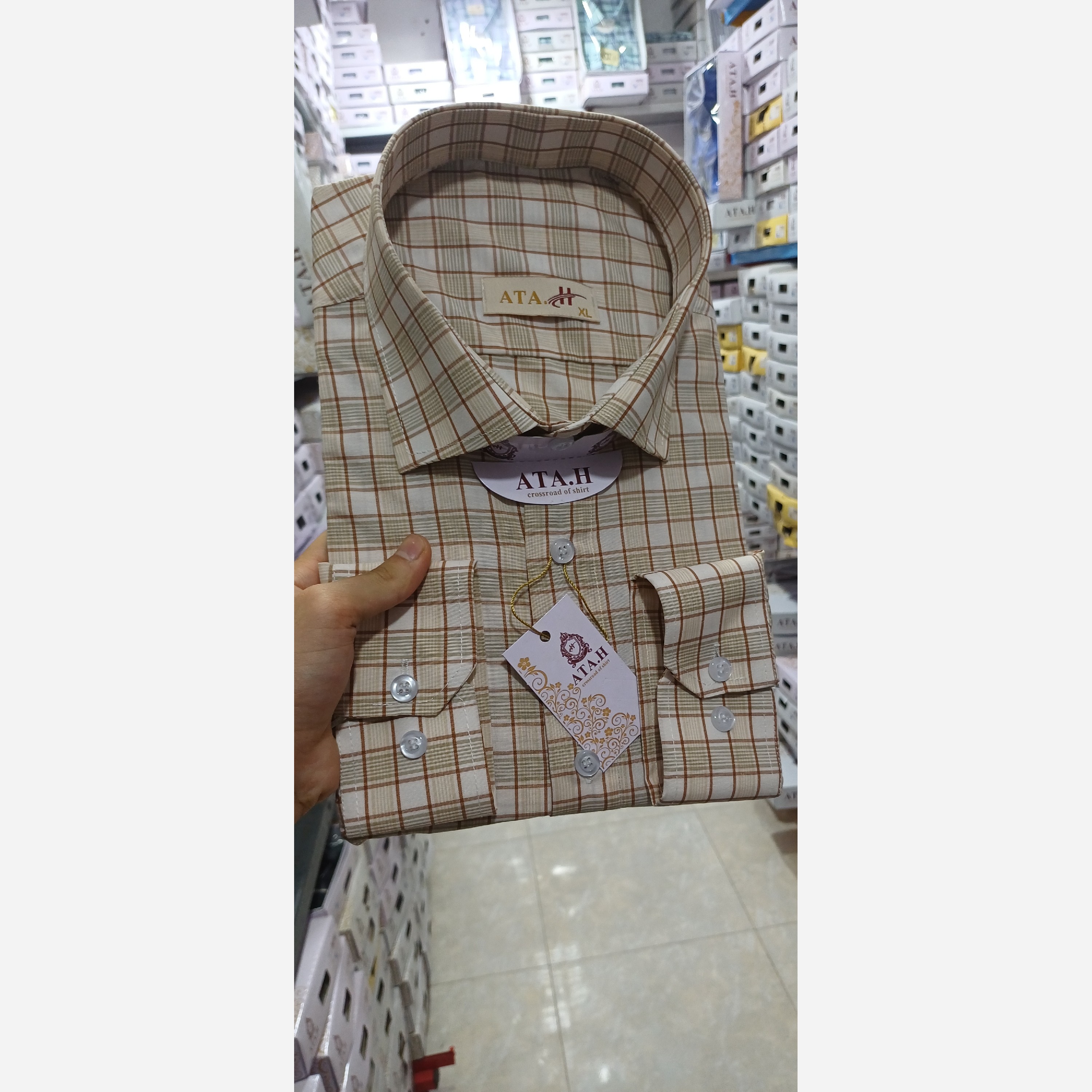 پیراهن مردانه چهارخونه عسلی خاص کد405