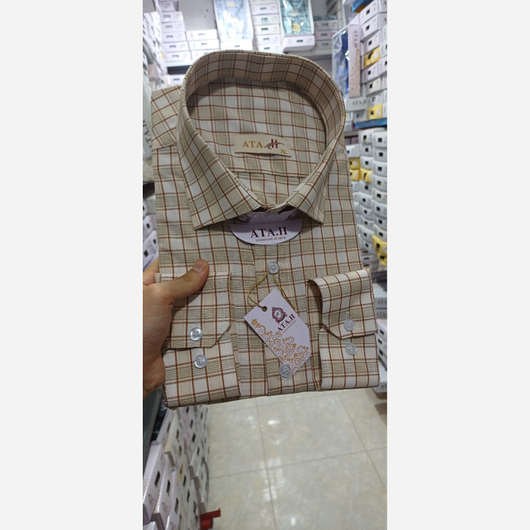 پیراهن مردانه چهارخونه عسلی خاص کد405