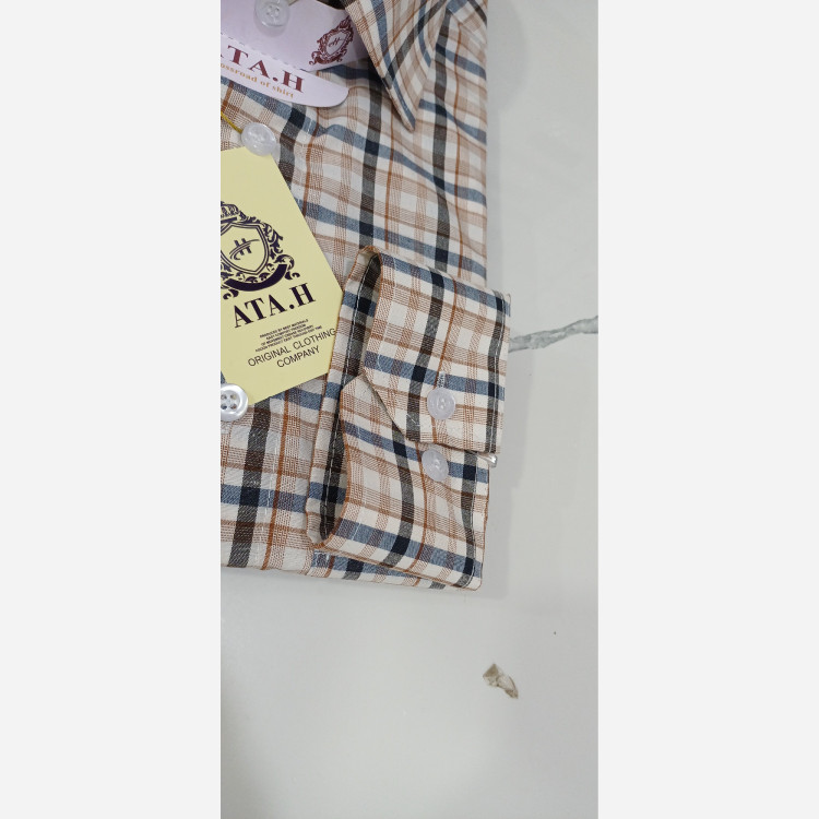 پیراهن مردانه چهارخونه مشکی و نسکافه ای با زمینه سفید کد405