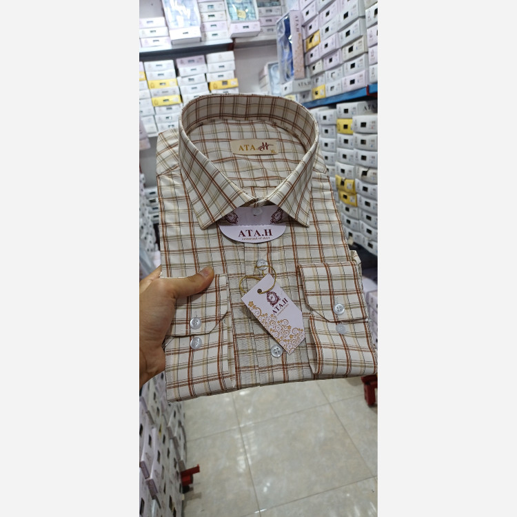 پیراهن مردانه چهارخونه زمینه شیری(نباتی) کد405