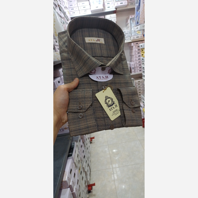 پیراهن مردانه چهارخونه قهوه ای کد2025