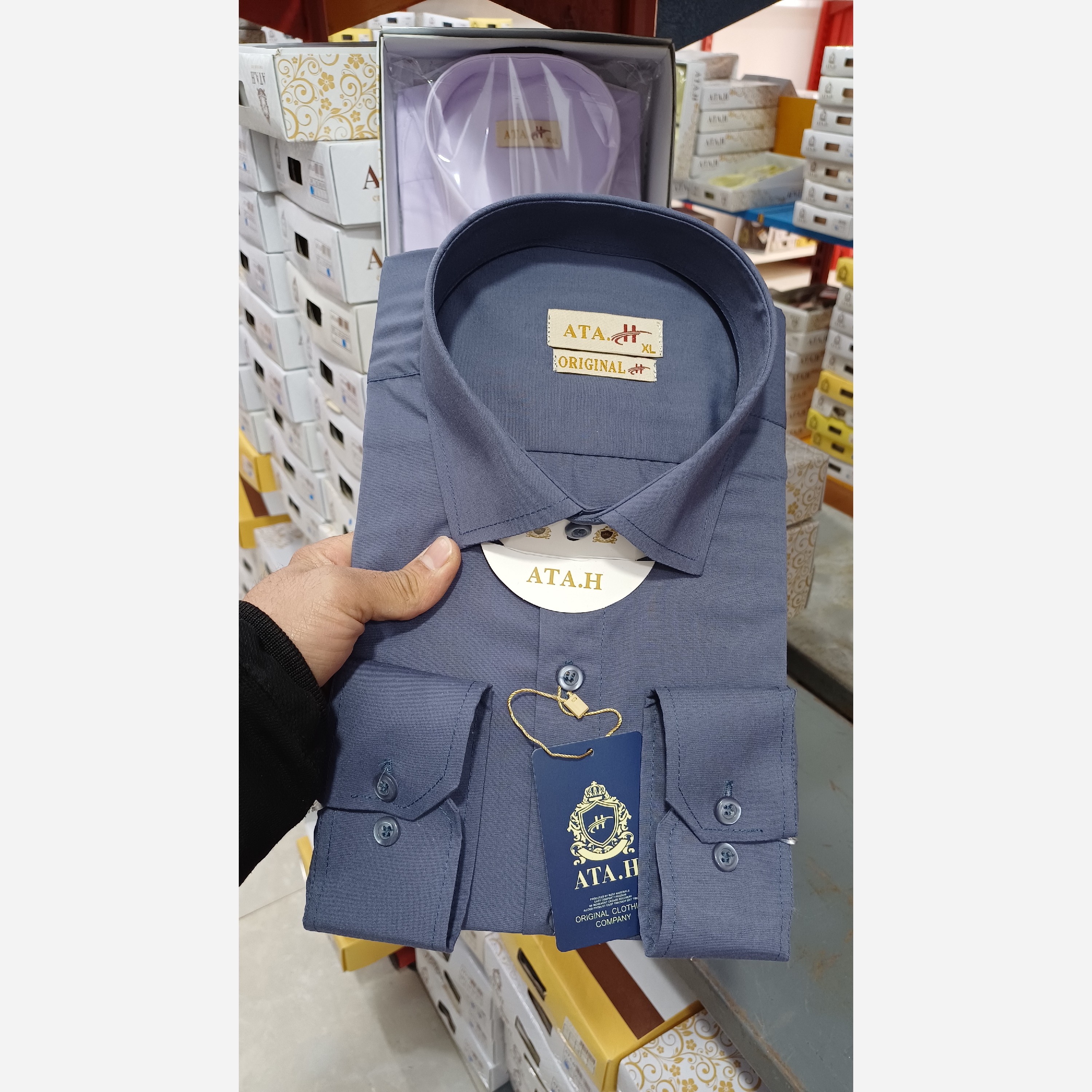 پیراهن مردانه طوسی نیلی تترون درجه یک