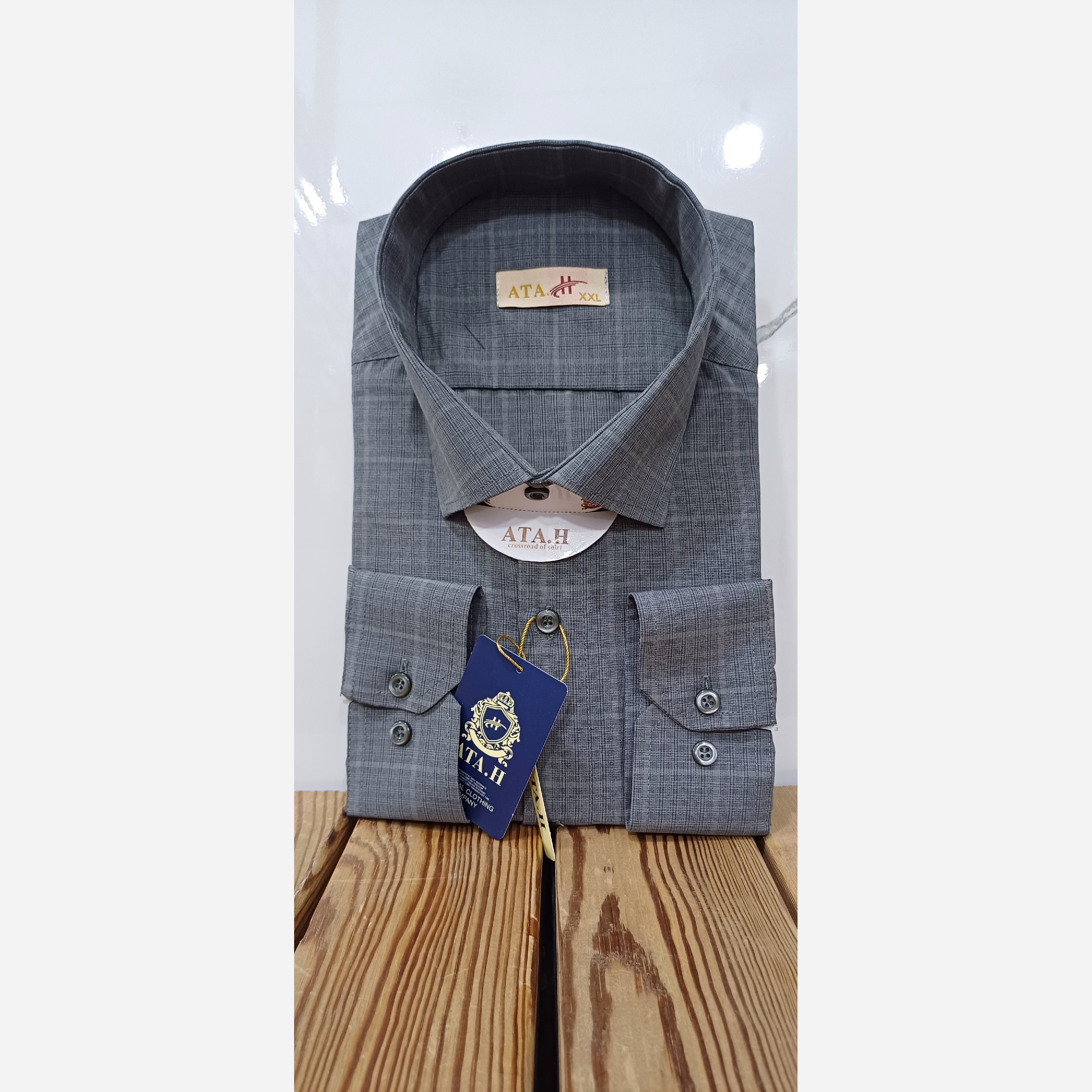 پیراهن مردانه چهارخونه طوسی کد 6