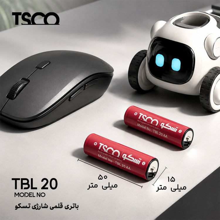 باتری قلمی شارژی تسکو مدل TBL 20 با درگاه USB-C به همراه کابل شارژ بسته دو عددی