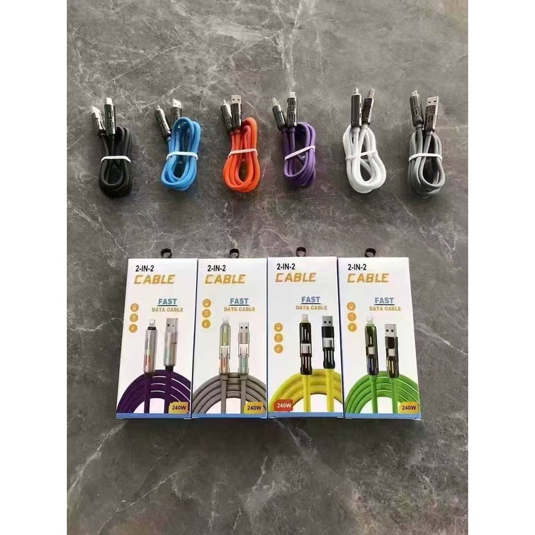 کابل شارژ 4 کاره فست شارژ 240 واتی چراغدار ژله ای