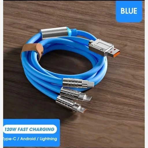 کابل 3 در 1 سوپر فست شارژ توربو 120 واتی چراغدار