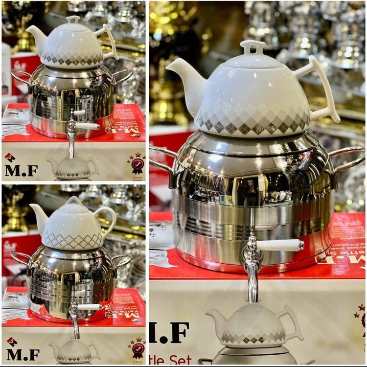کتری قوری شیردار روگازی/کف چدن/طرح ترک استیل/ارسال فوری