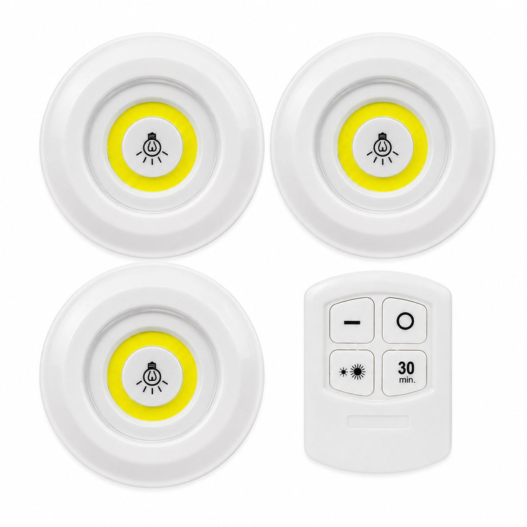 چراغ LED زیر کابینتی ریموت دار 3تایی | نور مخفی بی سیم با تایمر 30دقیقه