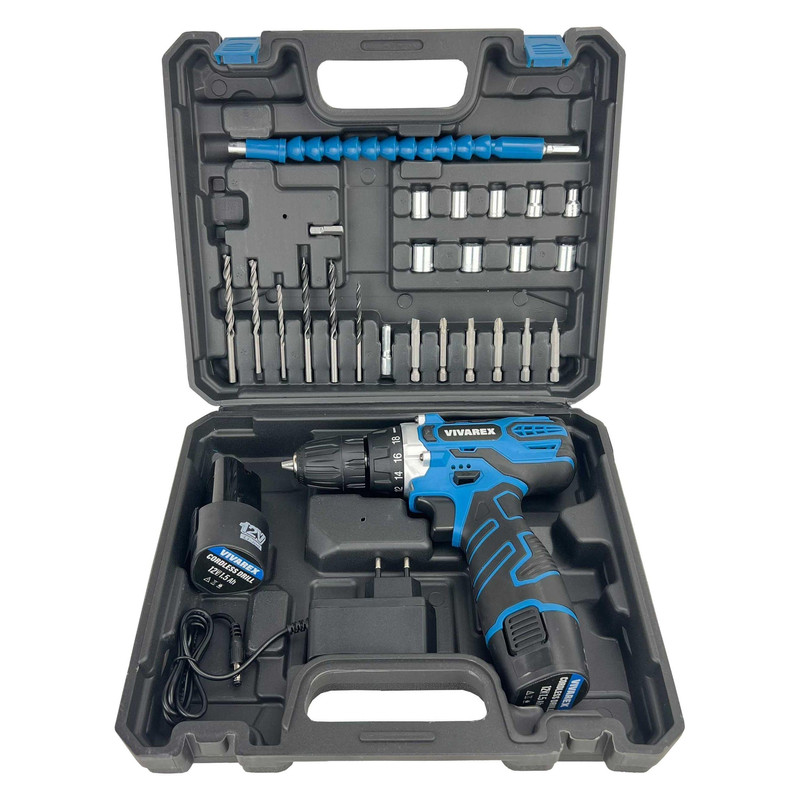 دریل پیچ گوشتی شارژی ویوارکس مدل VR12V-2A-BLUE مجموعه 28 عددی
